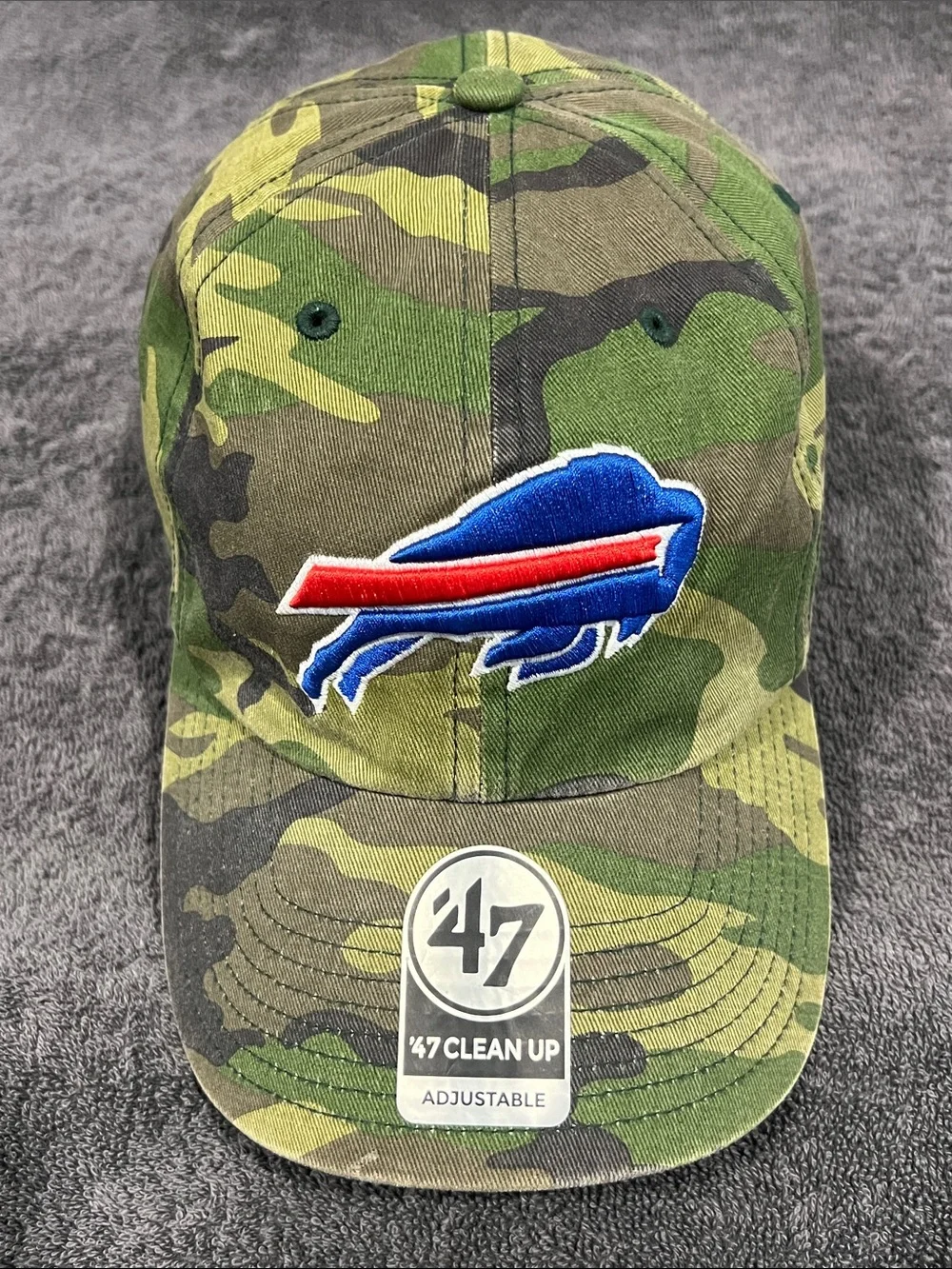 🔥🏈 BUFFALO BILLS NFL ‘47 BRAND CLEAN UP ADJUSTABLE HAT Camo Green Cap - EUC